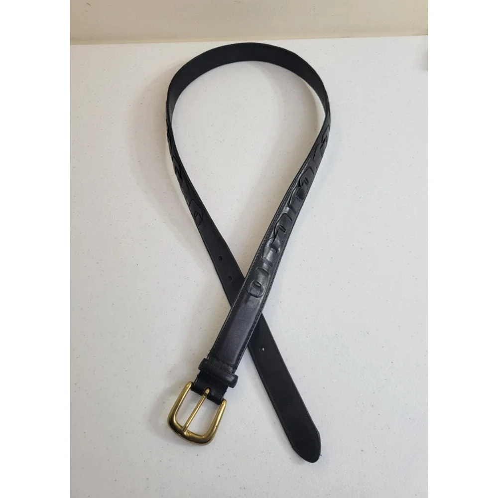 Men's Black Leather Oil Tanned Cowhide Embossed Work Casual‎ Dress Belt Size 38